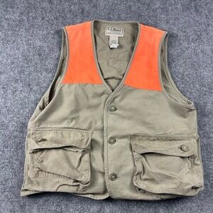 L.L. Bean Hunting Vest Mens M Tan Blaze Orange Canvas Game Bag 250760 Field